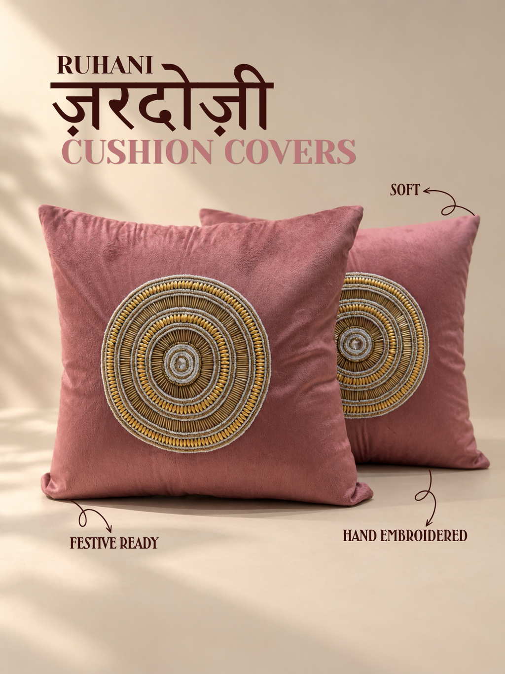 Ruhani Zardozi Cushion Covers - Pair of  Two