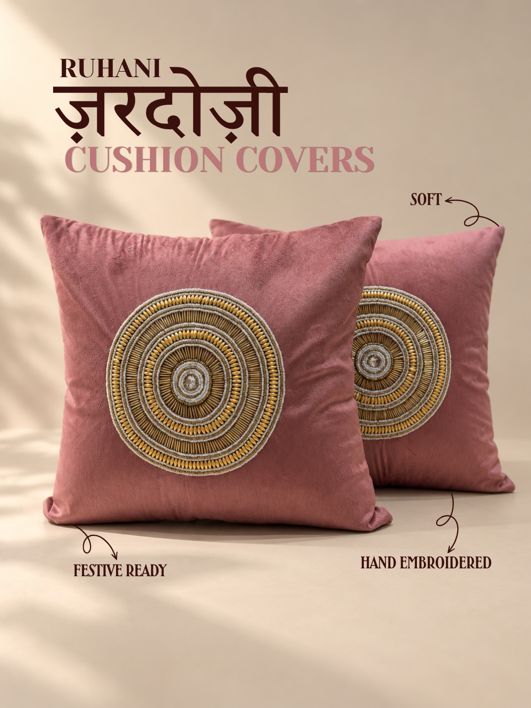 Ruhani Zardozi Cushion Covers - Pair of  Two