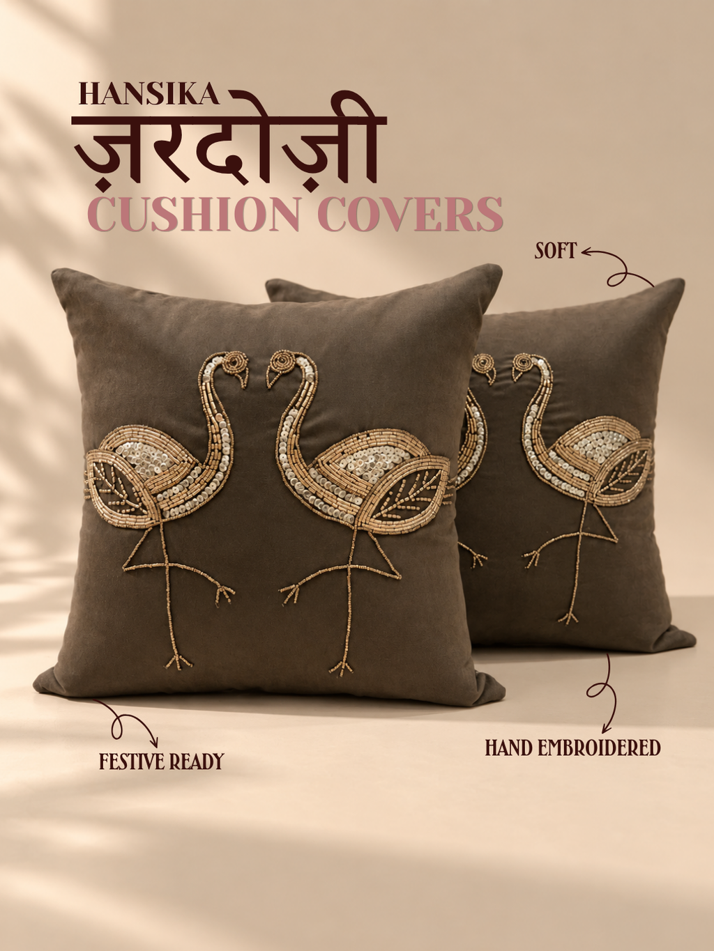 Hansika Zardozi Cushion Covers - Pair of  Two
