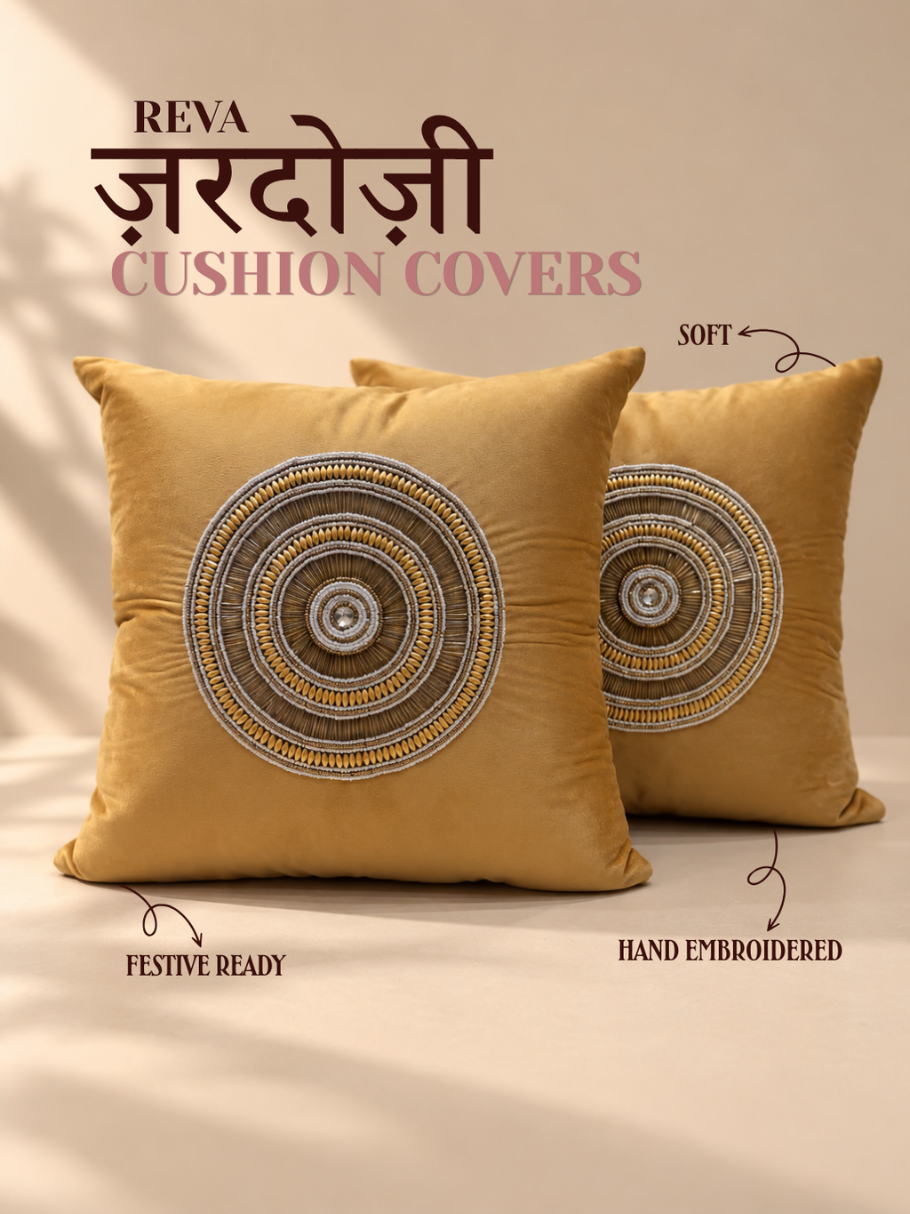 Reva Zardozi Cushion Covers  - Pair of  Two