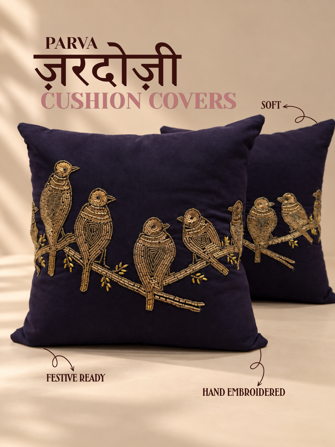 Parva Zardozi Cushion Covers - Pair of  Two