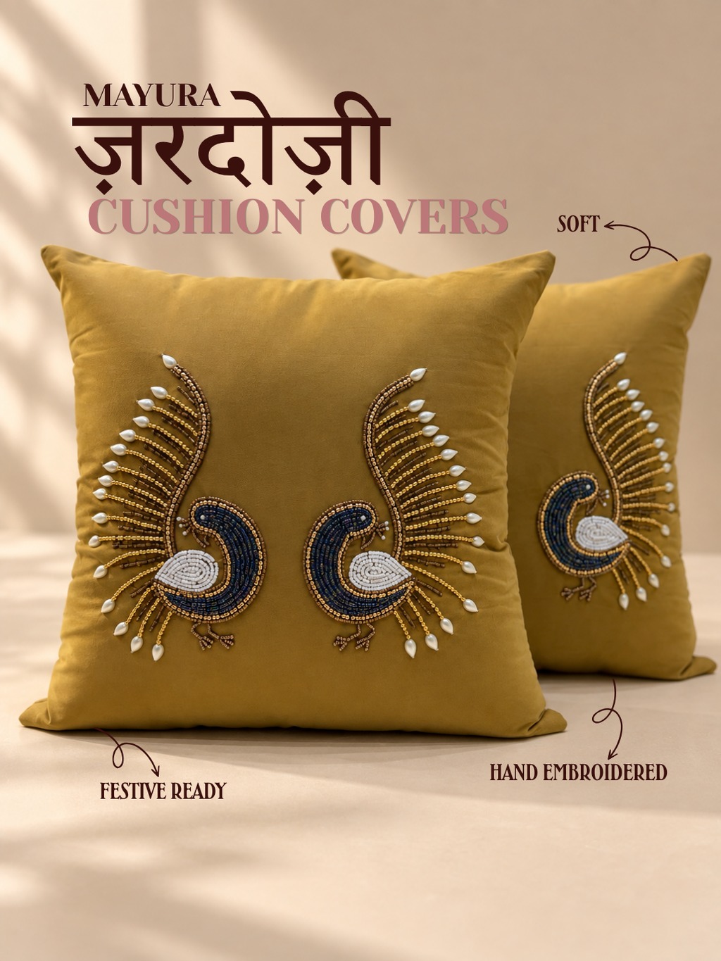 Mayura Zardozi Cushion Covers - Pair of  Two