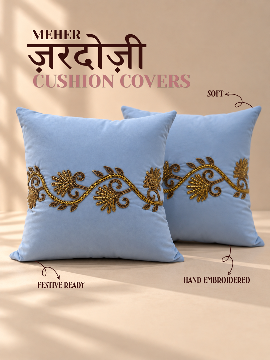 Meher Zardozi Cushion Covers - Pair of  Two